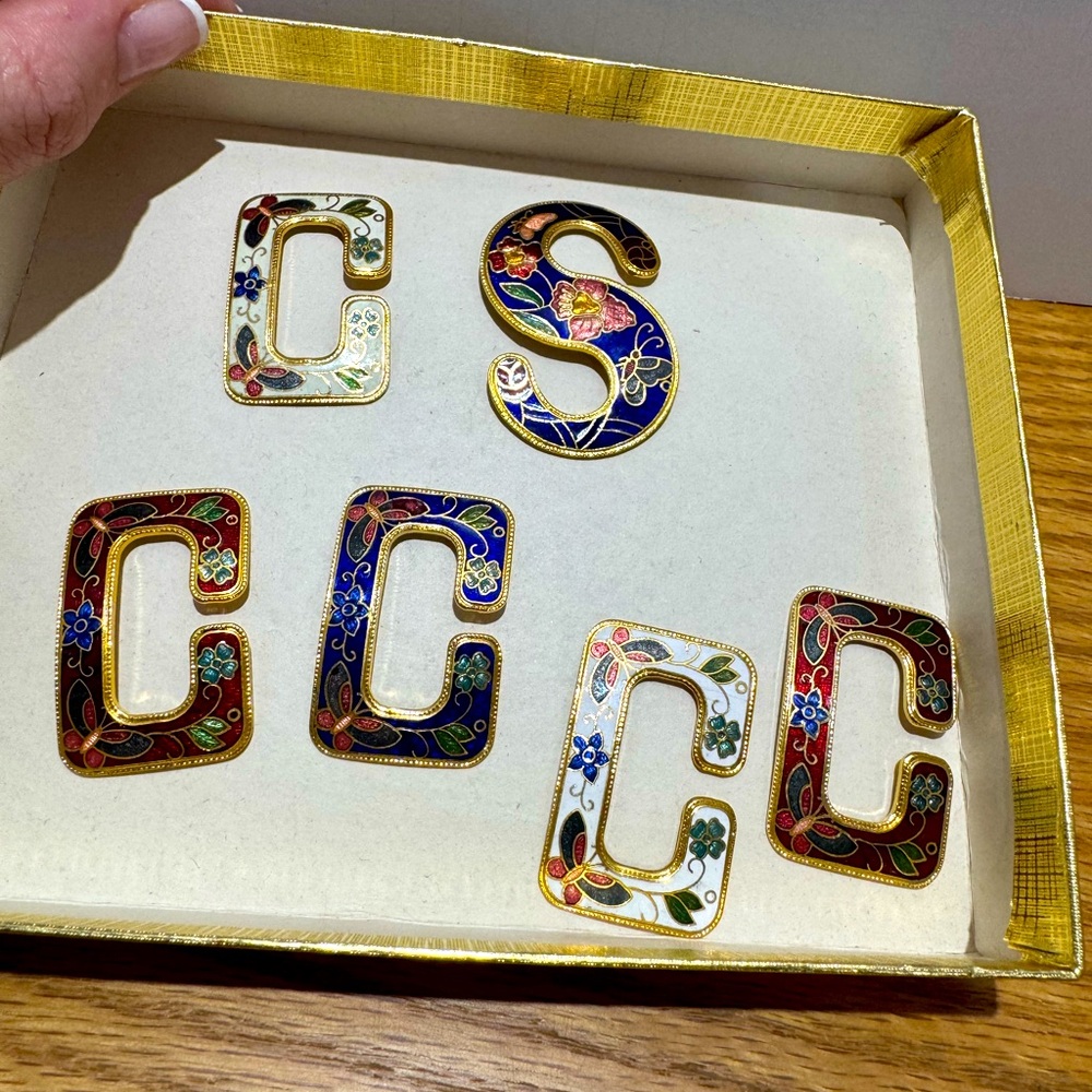 Vintage Floral Enamel cloisonné Letters for crafting or trinkets